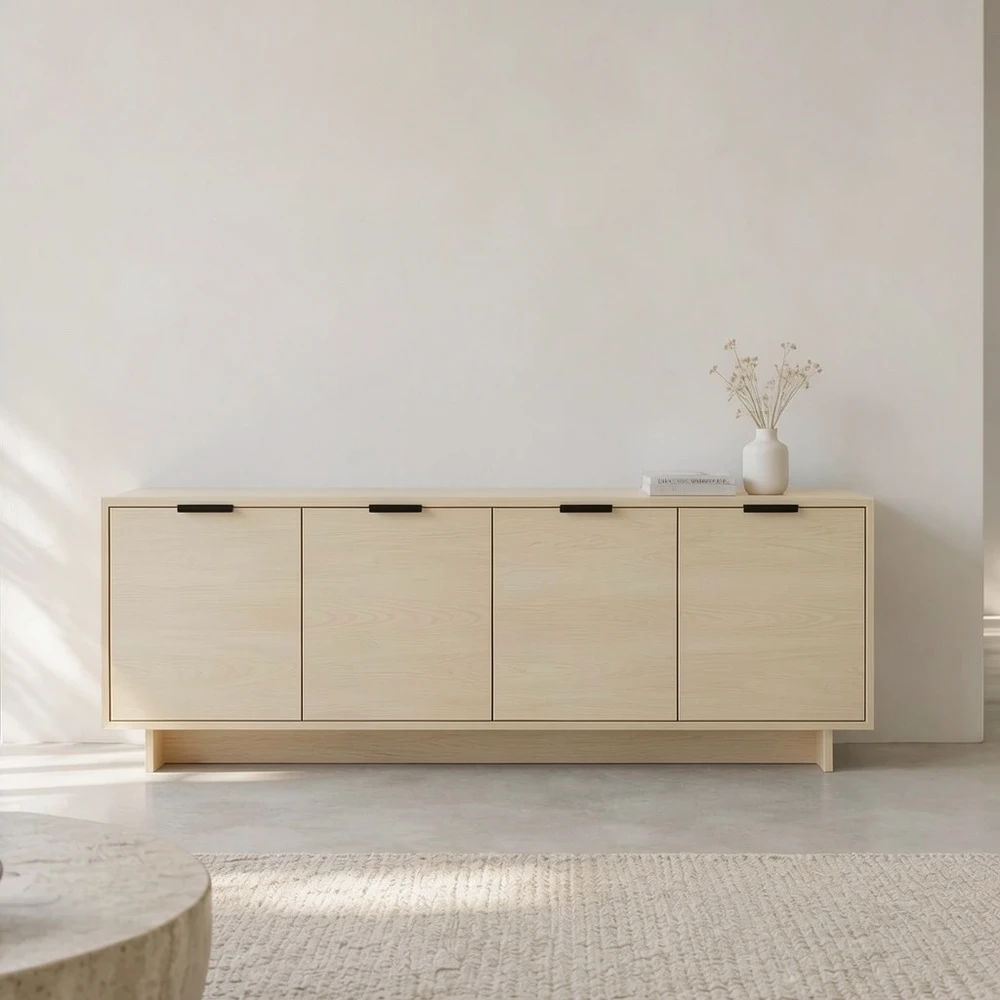 Living room after changing the cabinet to pale oak: actual edited result