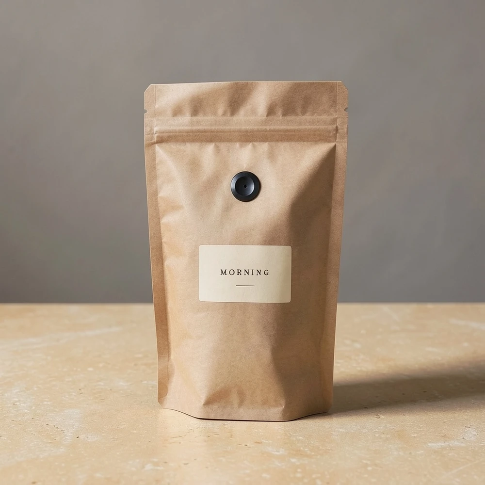 Coffee bag in a studio setting: actual edited result
