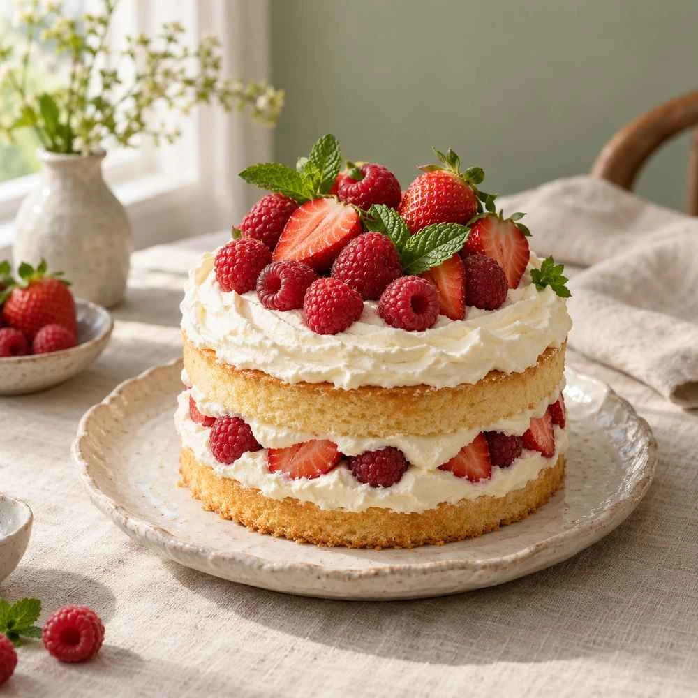 Berry cream cake · fruit, cream and linen: original