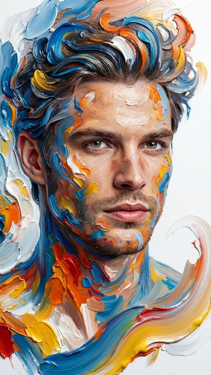 Explore paint, pencil or sculpted characters. Describe the medium and palette, then mention the features that make your subject recognizable.